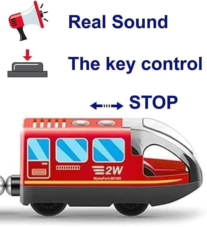 TOPLIVING Battery Operated Wooden Train Rail Set Toys for Toddlers Age 3 to 4 Years Boys Kids Magnetic Couplings City Vehicle with Figures image number 5