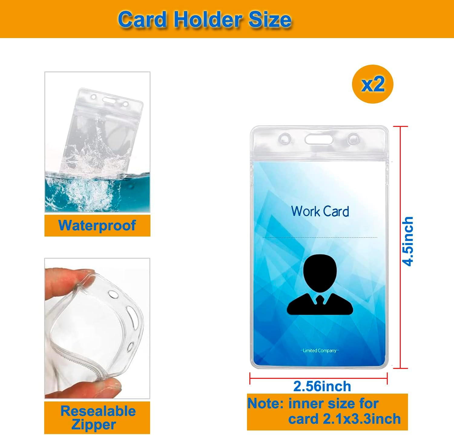 2 Pack Retractable Badge Holders, Waterproof Transparent Retractable Keychain Card Case, Metal Id Badge Holder with Belt Clip Key Ring for Id Card Keychain(Color:Clear) image number 4