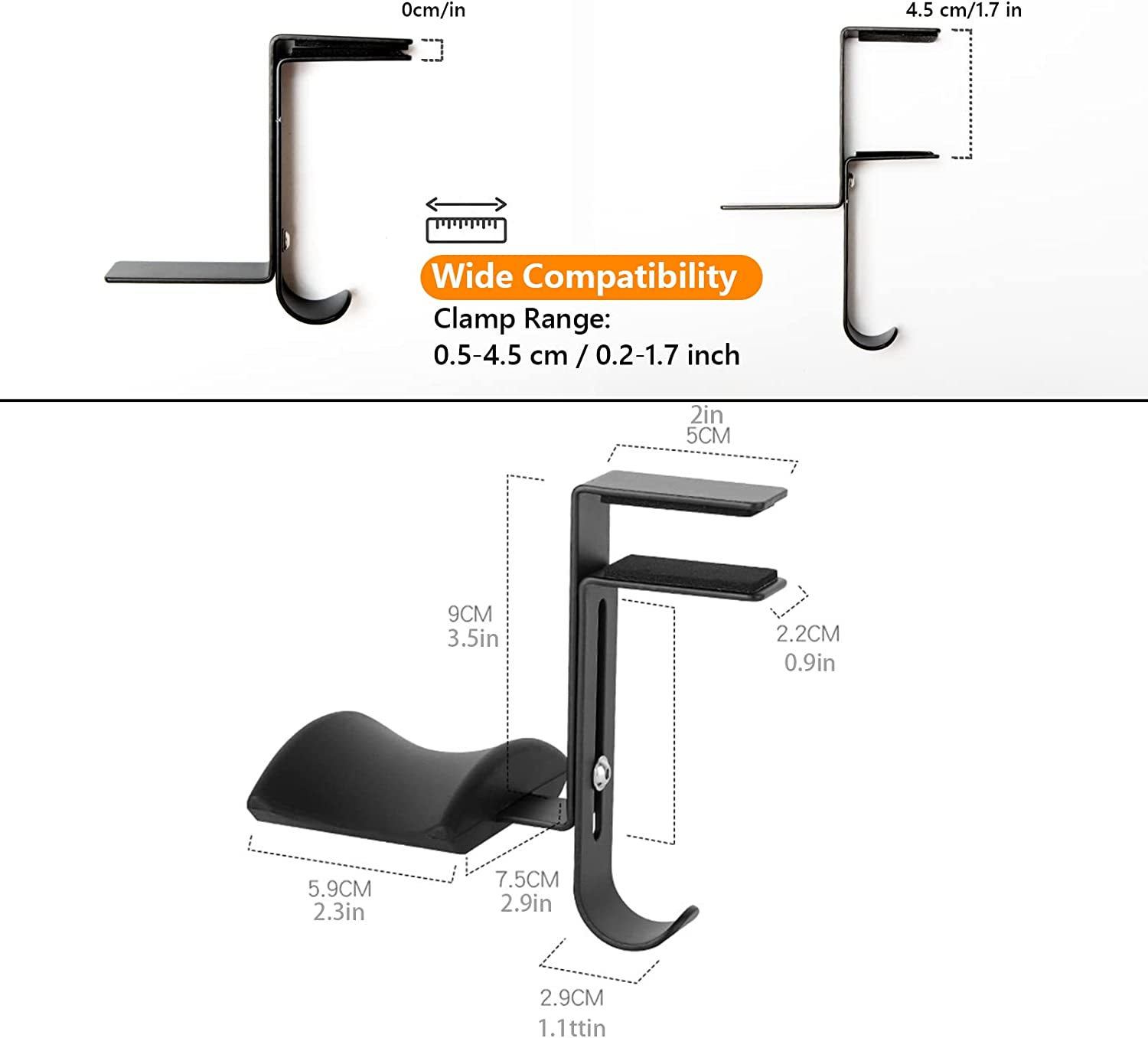 Headphone Stand, Calife under Desk Headset Hanger, Soundbar Holder Mount Clamp, No Need to Drill, Gaming Organizers Hook for Universal PC Accessories image number 1