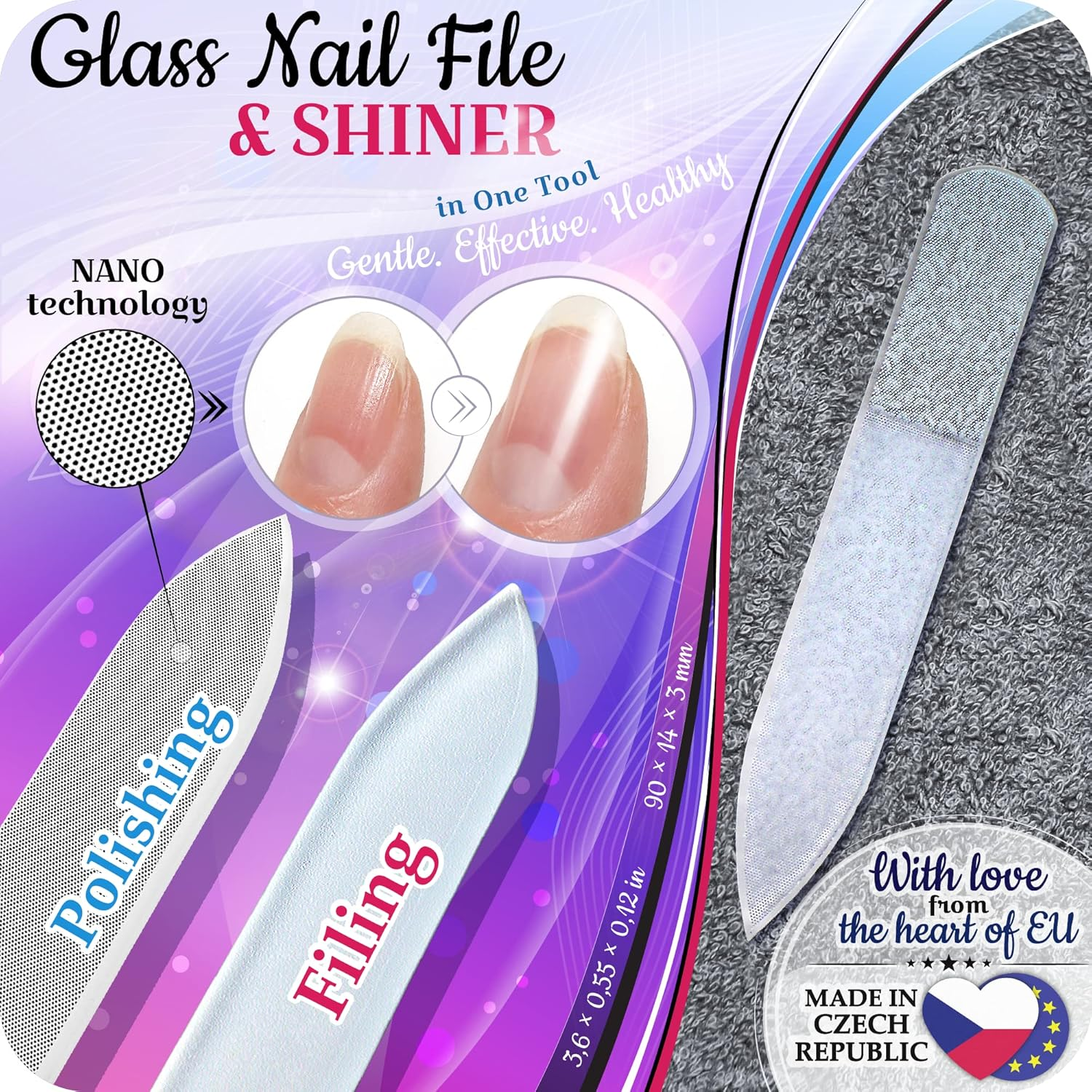 Genuine Czech Glass Nail File Set - Multifunctional Shiner, Callus Remover Foot Rasp, Precision Filing Cuticle Pusher, Manicure & Pedicure, Professional Nail Care, Wet & Dry Use, EU Quality image number 1