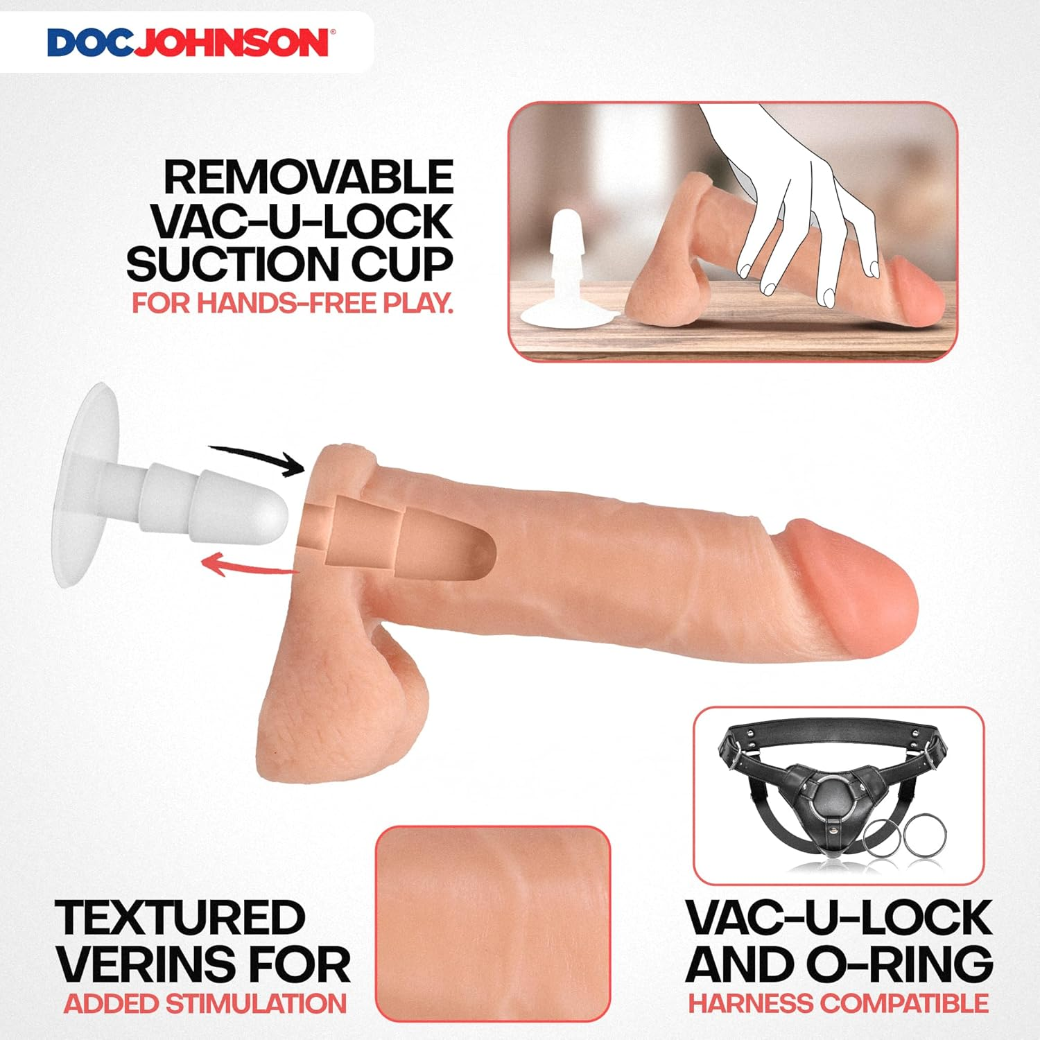 Doc Johnson the Realistic Cock with Removable Suction Cup - ULTRASKYN - 8 Inch - F-Machine and Harness Compatible Dildo - Vanilla image number 2