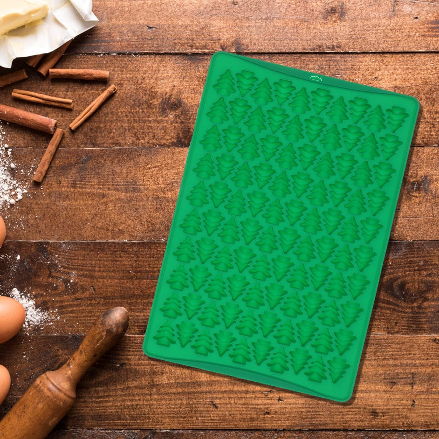 PRETYZOOM 100-Grid Christmas Tree Fondant Mold Style Silicone Baking Mold for Cookies Cupcakes Candy Alternative image number 2