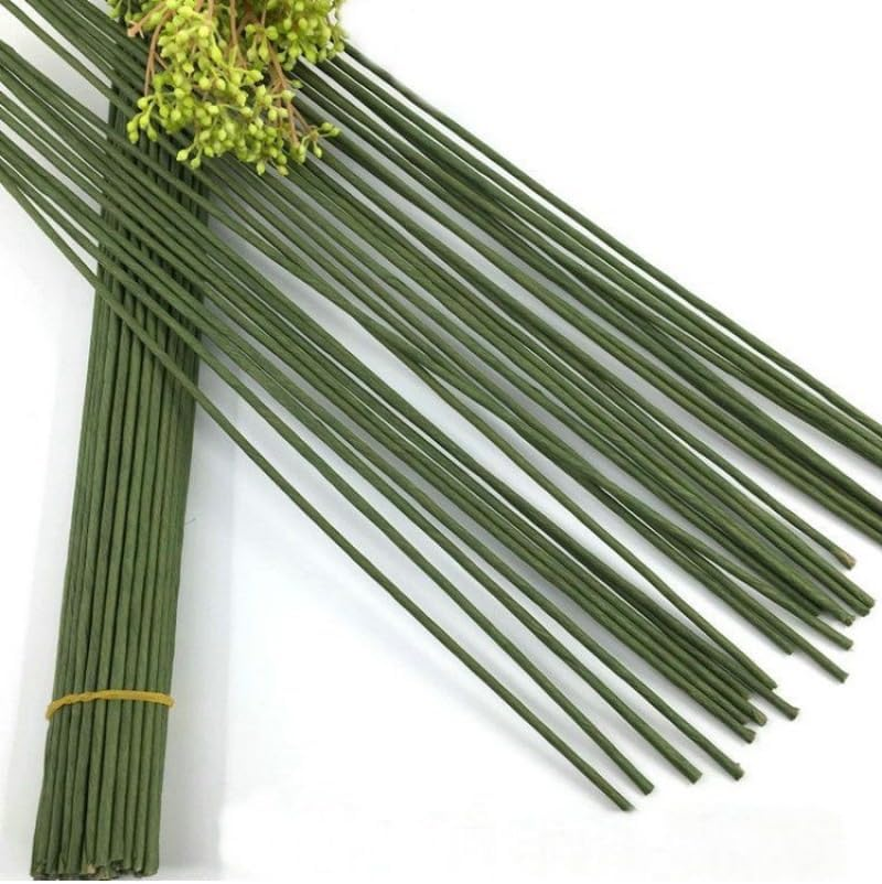 HIGHROCK 100Pcs Floral Wire, 40Cm Floral Stems, Green Flower Wire Wrapped with Paper, for Artificial Flowers, Wreath, DIY Bouquet (3MM) image number 4