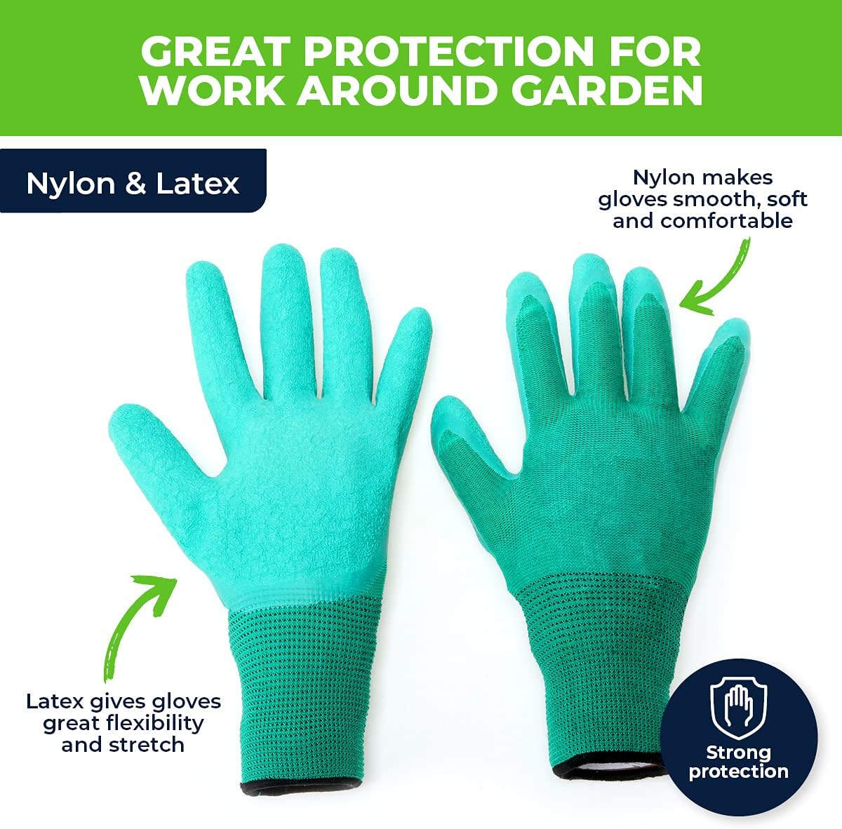 [4PCE] Garden Greens, Garden Gloves Latex Grip Durable Comfortable Adult Size Gardening Gloves for Yard, Cleaning, Fishing and Working image number 1