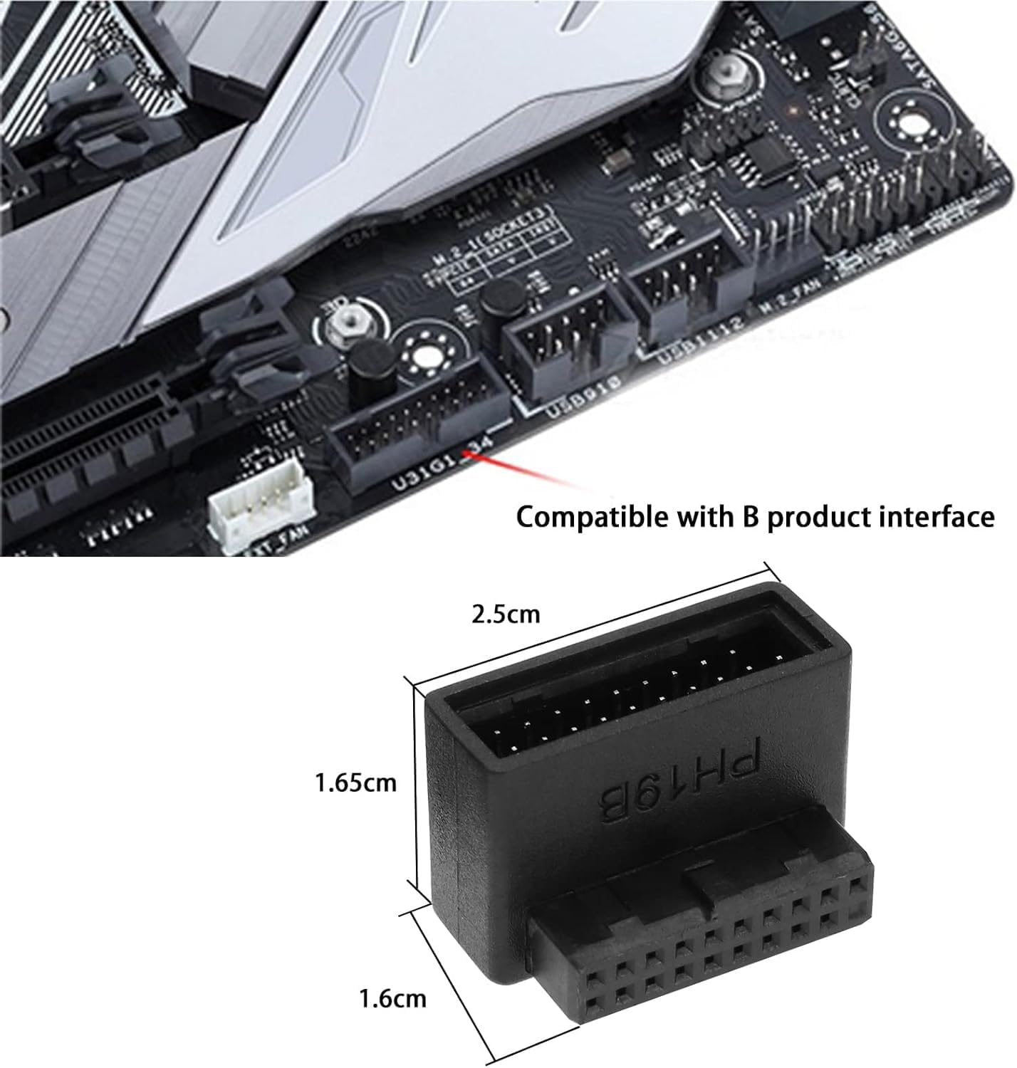 2PCS USB 3.0 90 Degree Motherboard Adapter 19 Pin/20 Pin Male to Female Extension Adapter L Turn Right Angle Socket for Computer Motherboard (1 up Angle & 1 down Angle) image number 5