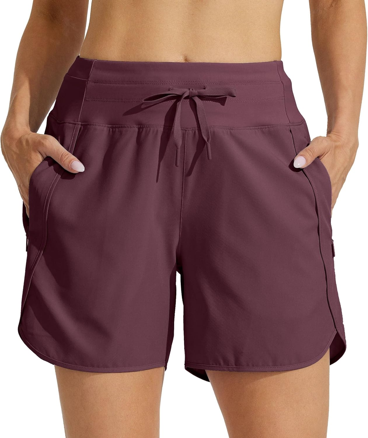 WILLIT Women'S 5" Athletic Running Shorts Quick Dry Workout Hiking Shorts High Waisted Active Shorts Zipper Pocket Dark Red 3XL image number 6