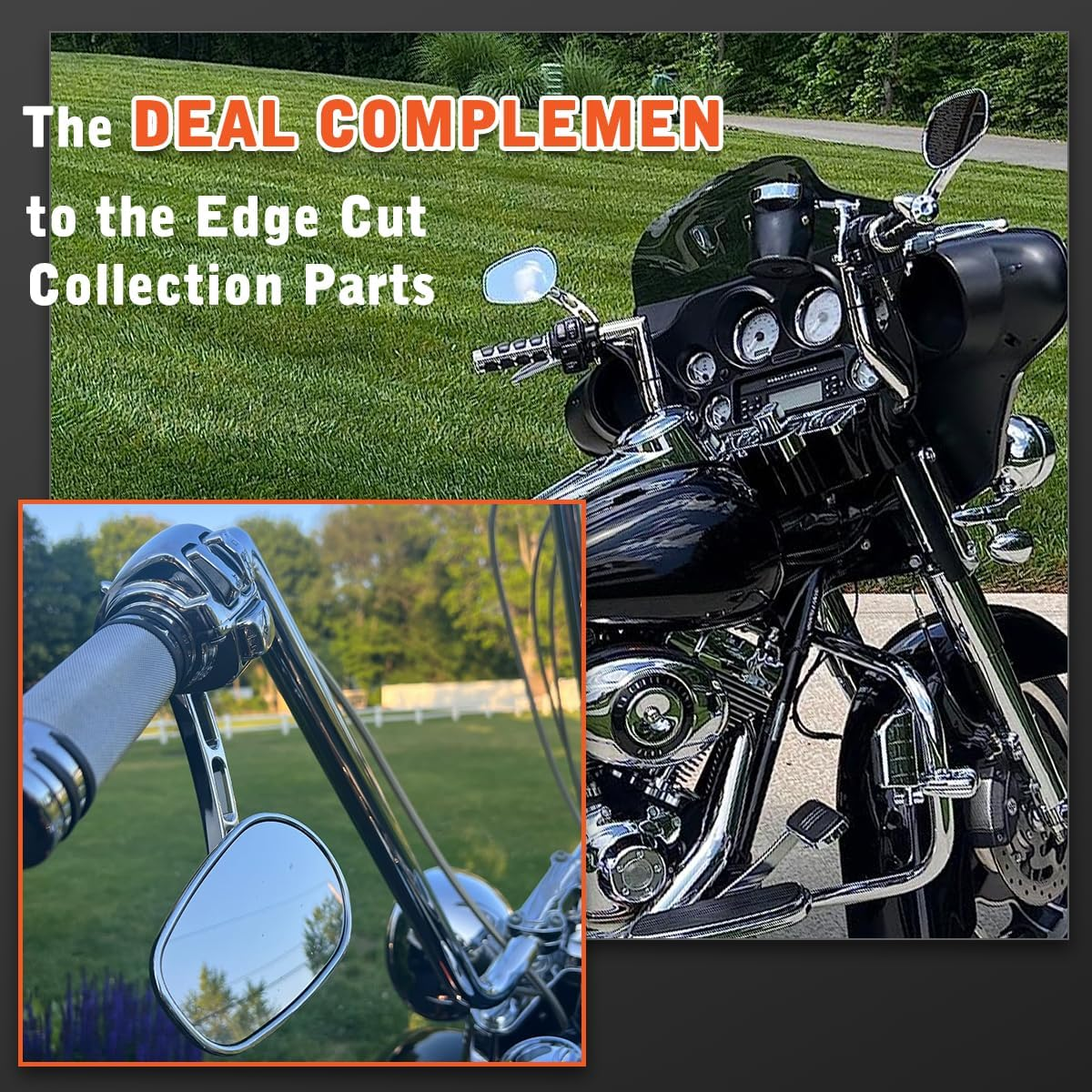 FOVPLUE Handlebar Mount Mirrors,Left & Right Side Rearview Mirrors for 1982-2024 Harley Models,For CVO Dyna Electra Glide Road Glide Road King Softail Street Glide Sportster 1200 883,Chrome image number 5