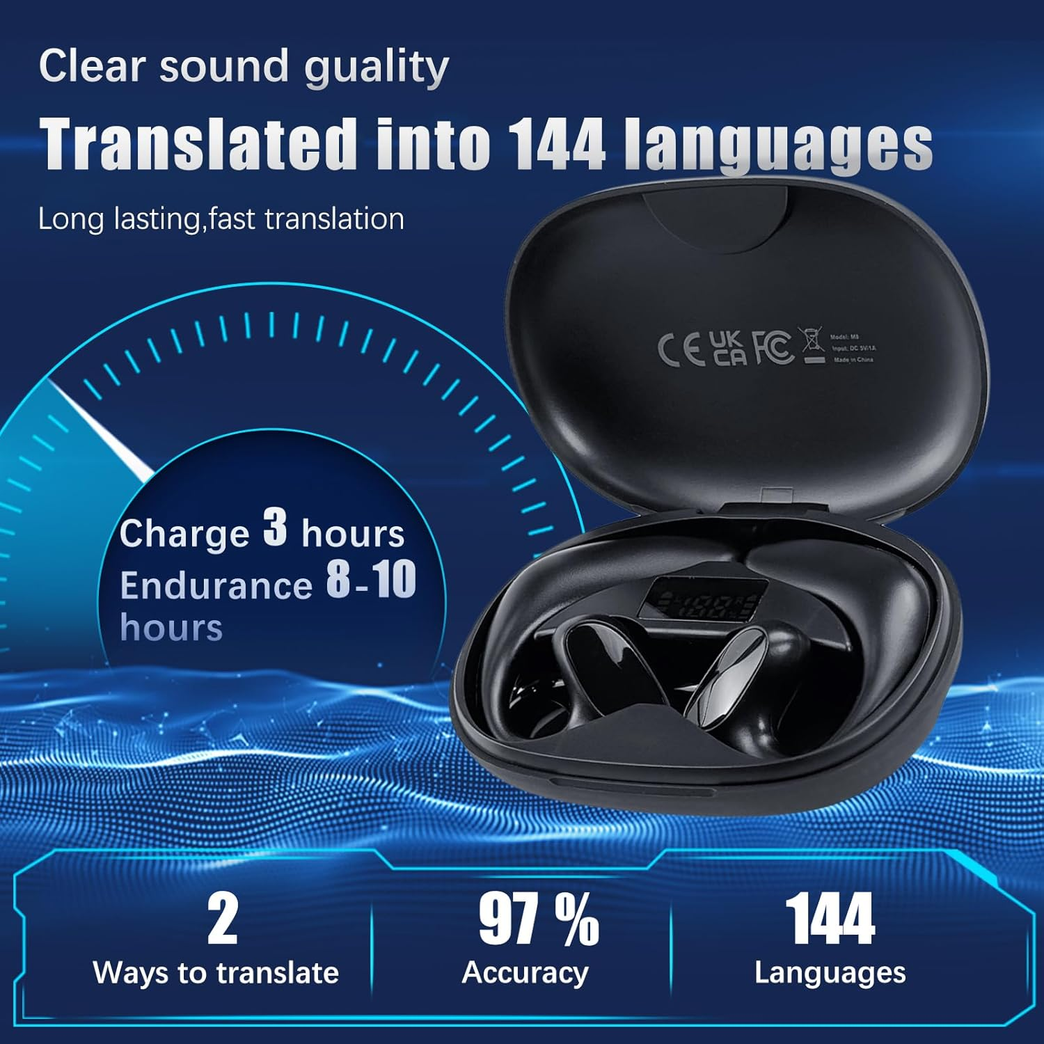 M8 Language Translator Earbuds, Wireless Bluetooth Smart Translation Earbuds 144 Languages Speech Translator Earphones for Travel Business Learning image number 2