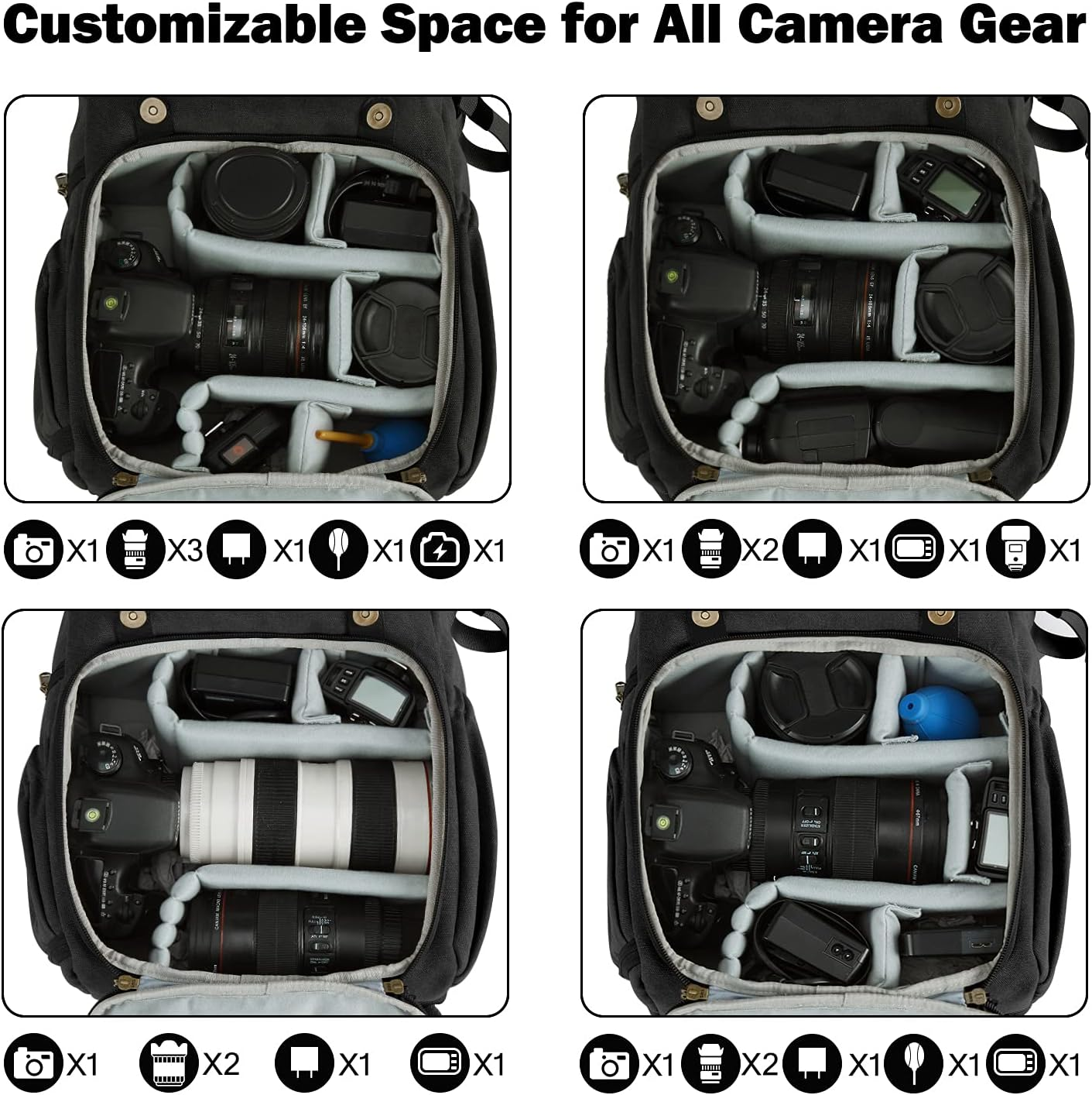 BAGSMART Camera Backpack, DSLR Camera Bag, Waterproof Camera Bag Backpack for Photographers - 04-Ivory White image number 3