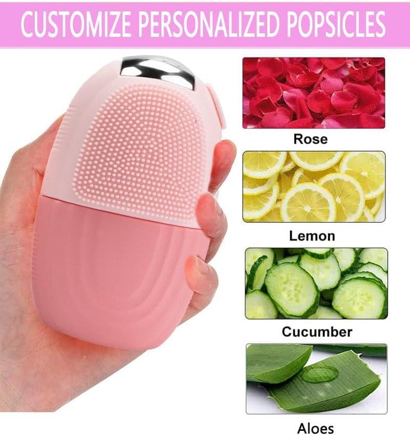 Ice Roller Massager for Face and Neck, Reusable Silicone Ice Mould & Cleansing Brush, Pink Beauty Tool for Contour, Skin Care and Face Massage image number 6