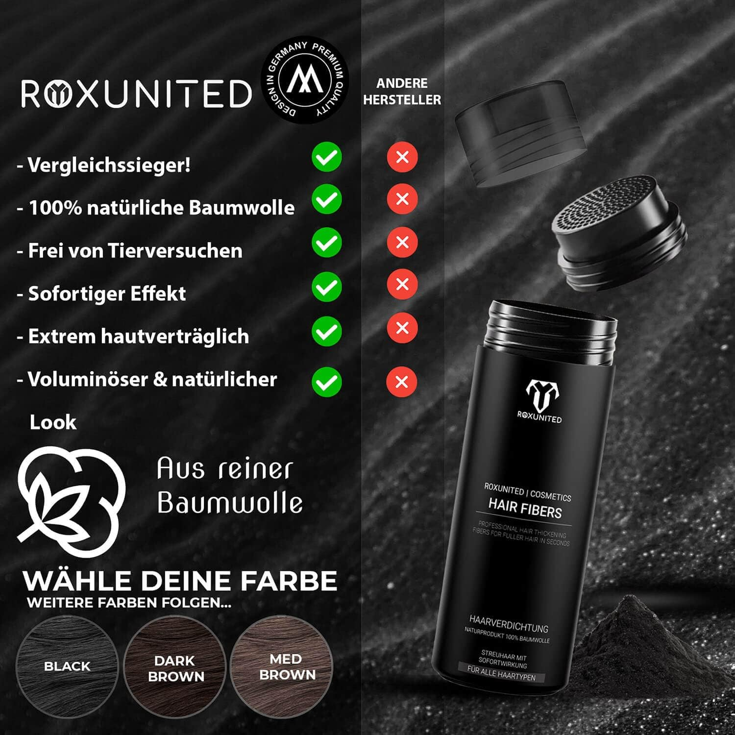 ROXUNITED Cosmetics Scatter Hair Powder Hair Thickening Hair Filler Men & Women Volume Attachment Pump Spray Attachment (27.5 G Dark Brown) - Dark Brown image number 5