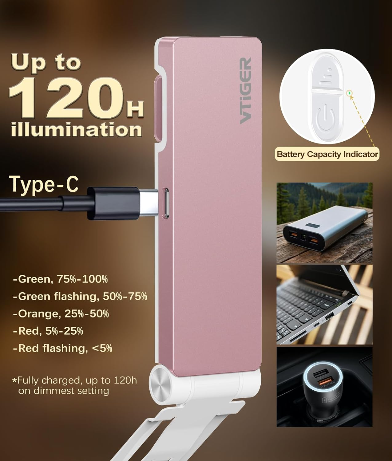 VTIGER Reading Light, USB Rechargeable Book Light for Reading in Bed,Foldable Clip-On LED Booklight, 3 Amber Colors & 4 Brightness Dimmable,Long Lasting Portable Bookmark Lamp for Book Lovers, Kids image number 4