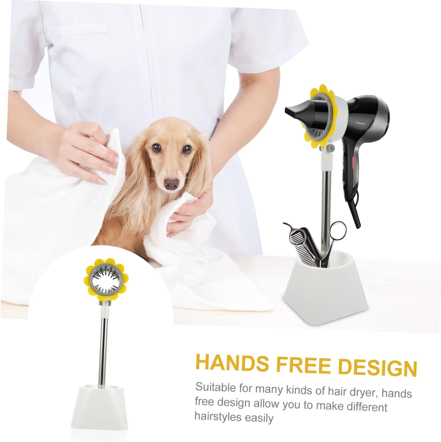 Punch-Free Hair Dryer Holder Floor-Standing Rack with Practical Storage and Easy Installation, Sturdy Hair Dryer Stand for Home Bathroom Organization and Pet Grooming Random Color