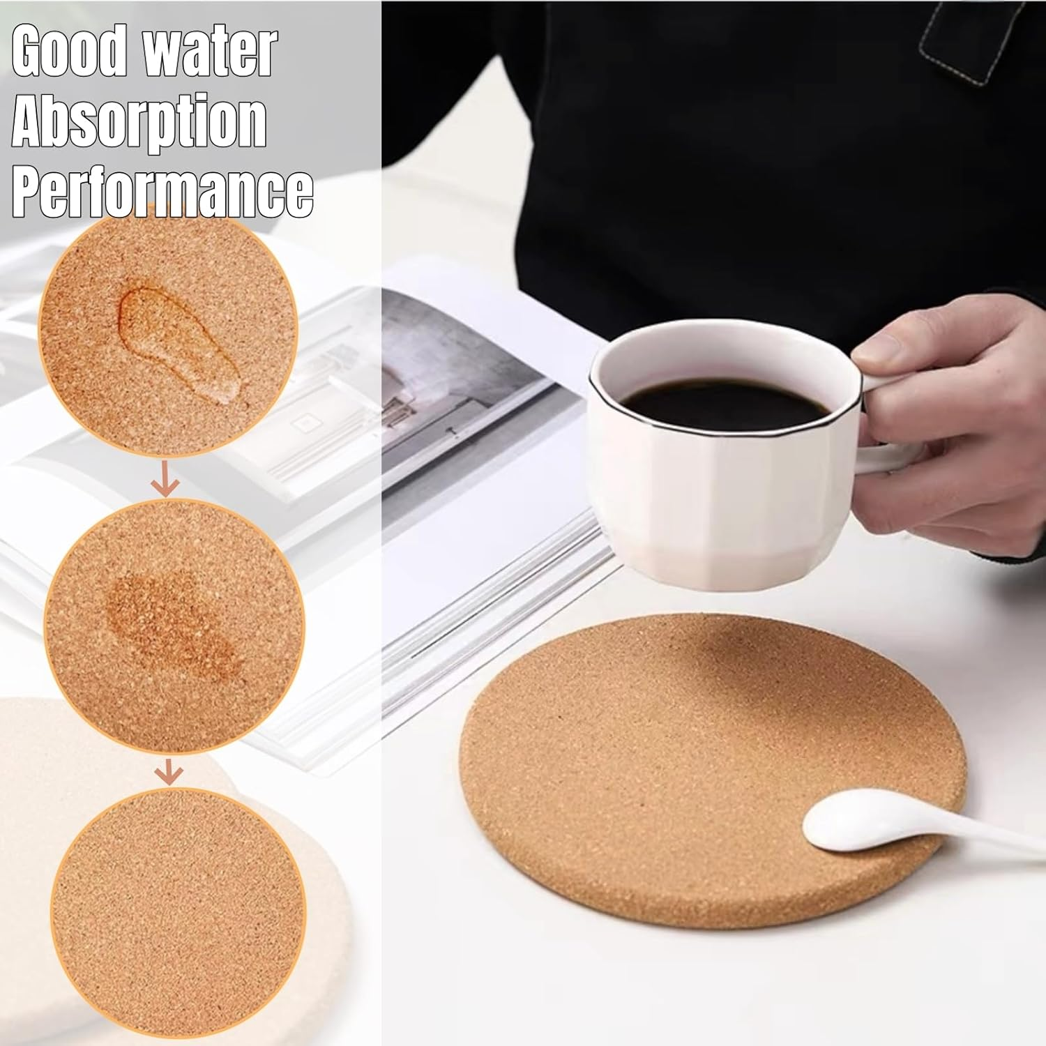 Cork Trivet for Hot Dishes, 5 Pack round Cork Coaster with 1 Pcs Plate Holder Organizer, High Density Thick Heat Resistant Cork Trivets for Hot Pots Table Countertop image number 3