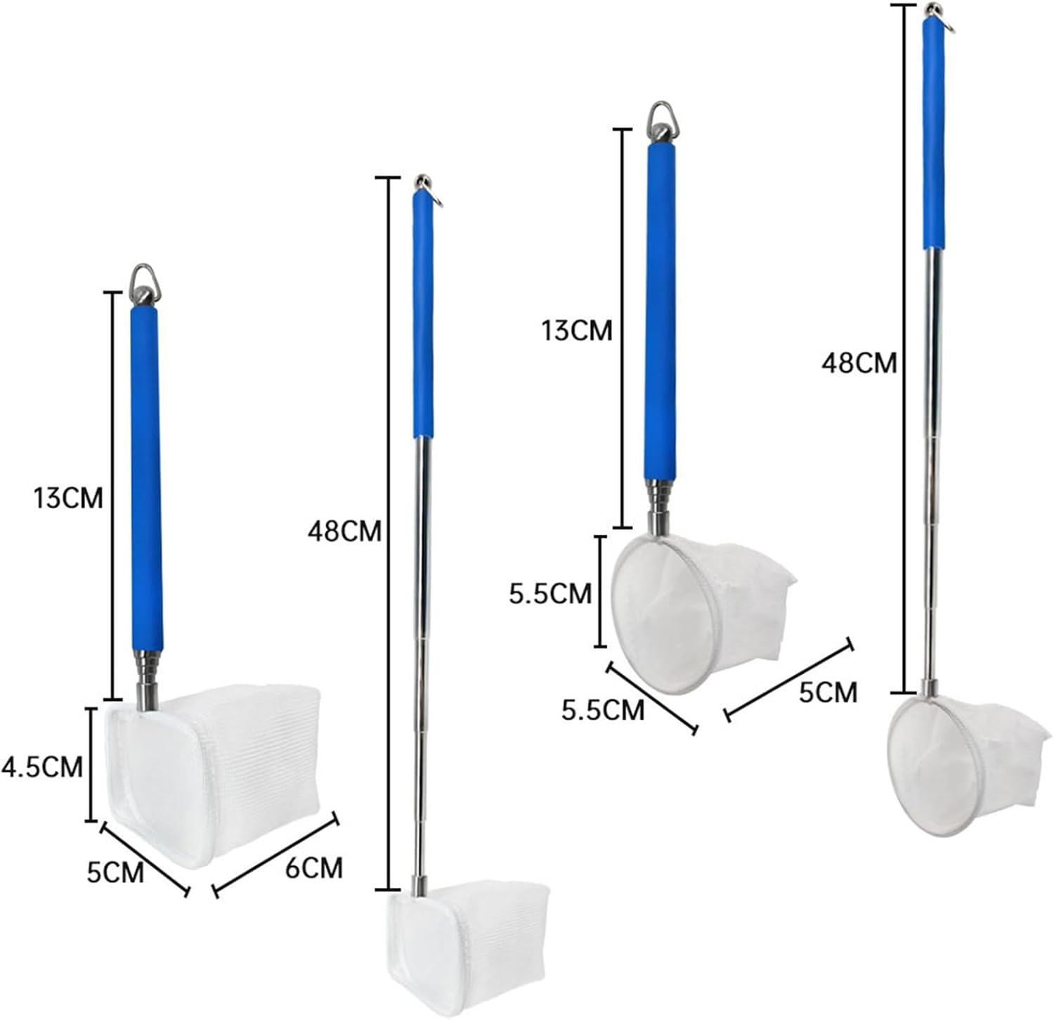 2Pcs Small Telescopic Shrimp Net, Aquarium Shrimp Net, Telescopic Fish Tank Shrimp Net, Mini Telescopic Aquarium Fish Net for Small Fish Shrimp Insect (Square Net+Round Net image number 5