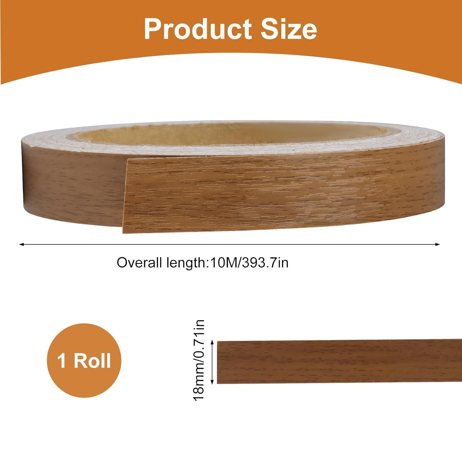 18Mm X 10M Walnut Edging Tape Self-Adhesive Melamine Veneer Edge Banding No Ironing Needed for Worktops Furniture & MDF Panels Heavy Duty Wood Repair Tape 10M Roll Long Brown image number 4
