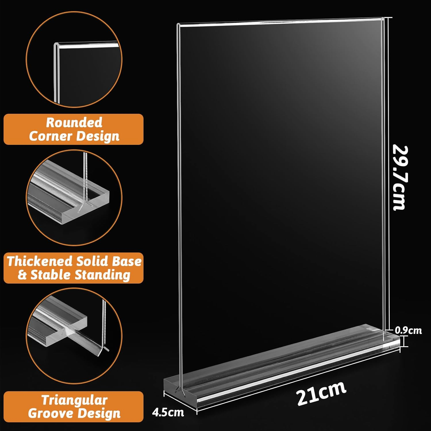 Viymgit A4 Acrylic Sign Holder, 4 Pack Clear Double-Side Table Perspex Display Stand, Plastic Vertical T-Shape Menu Poster Holder for Restaurant, Office, Exhibition, Store