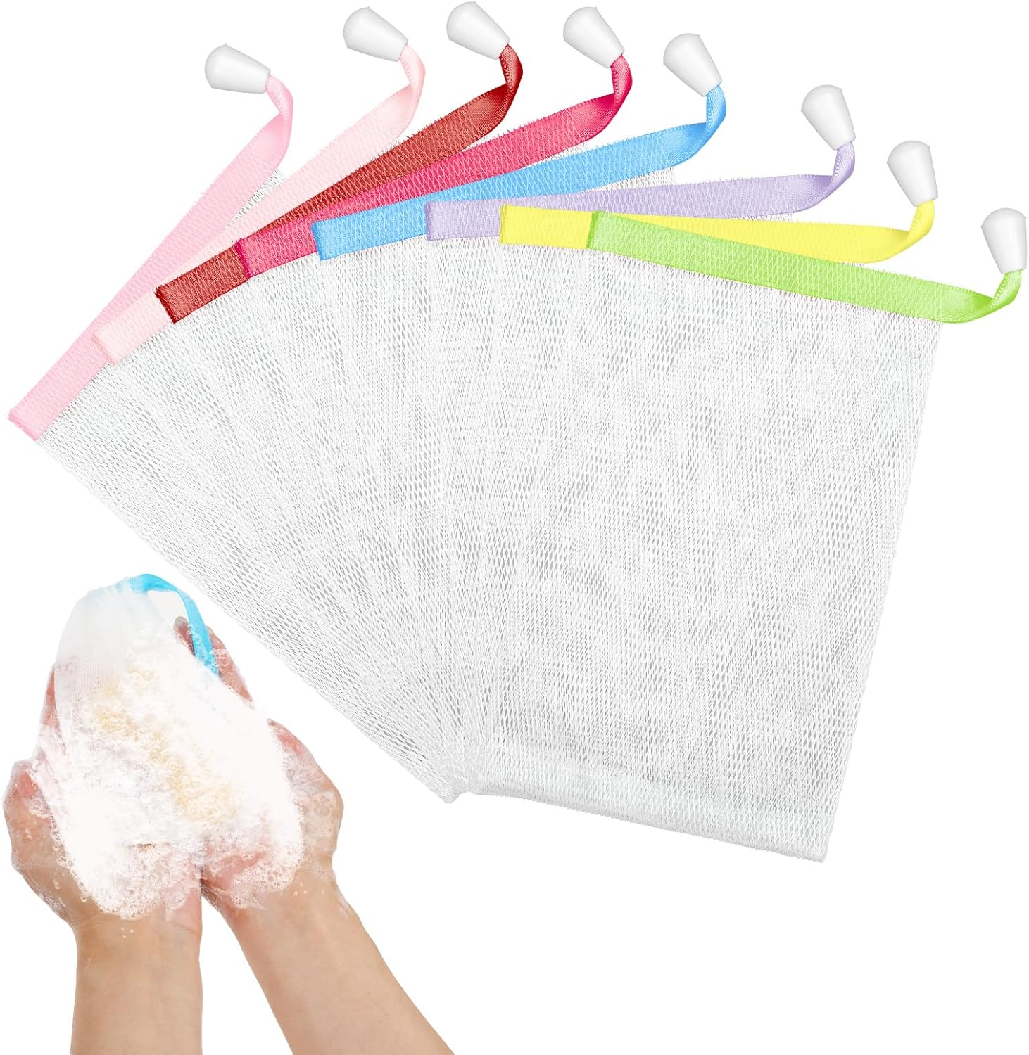Piriuuo 8 Pcs Soap Bags for Soap Bars, Soap Saver Pouch with Drawstring Mesh Soap Bags Foaming Soap Bar Bag for Bath Shower (Assorted Colors) image number 6