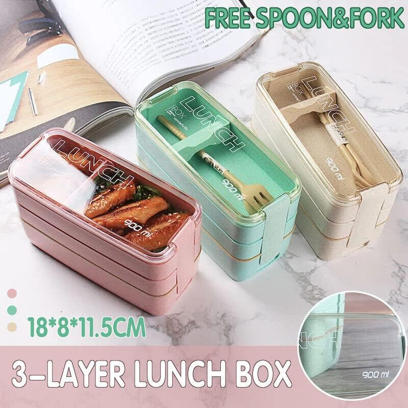 AIMALL Bento Box 3-Layer Students Lunch Box Eco-Friendly 900Ml Food Container, for Kids & Adults image number 5