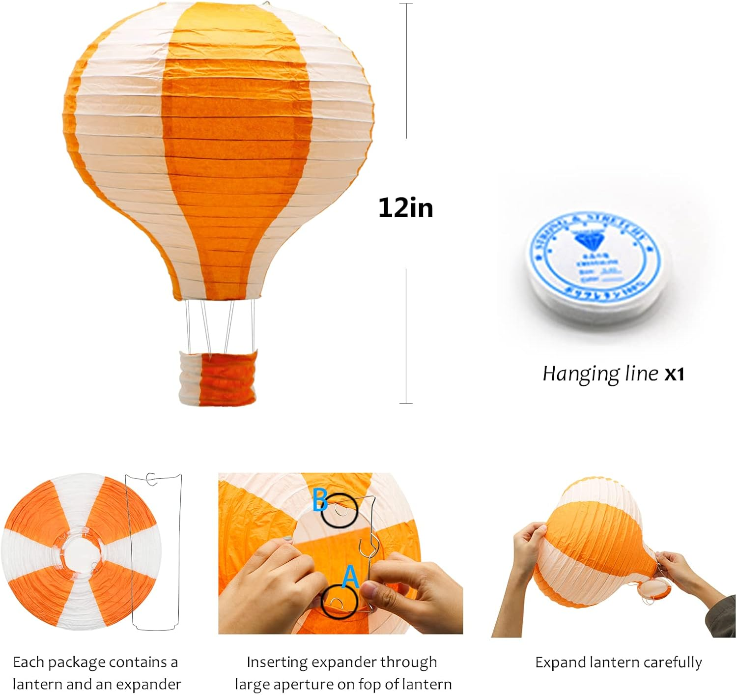 Hanging Hot Air Balloon Paper Lanterns Set Party Decoration Birthday Wedding Christmas Party Decor Gift 12 Inch Pack of 5 Pieces (Mix Design and Color) image number 1