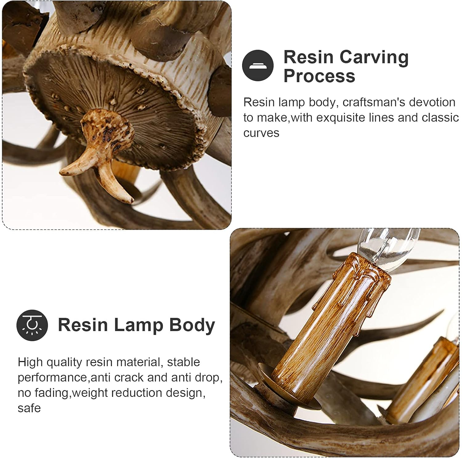 Rustic Antler Chandelier 8 Light, Large Deer Antler Chandelier Lighting Resin Antler Light Fixtures, Vintage Farmhouse Deer Horn Chandelier for Dining Room Kitchen Living Room, 8 Lights 11 Antlers image number 4