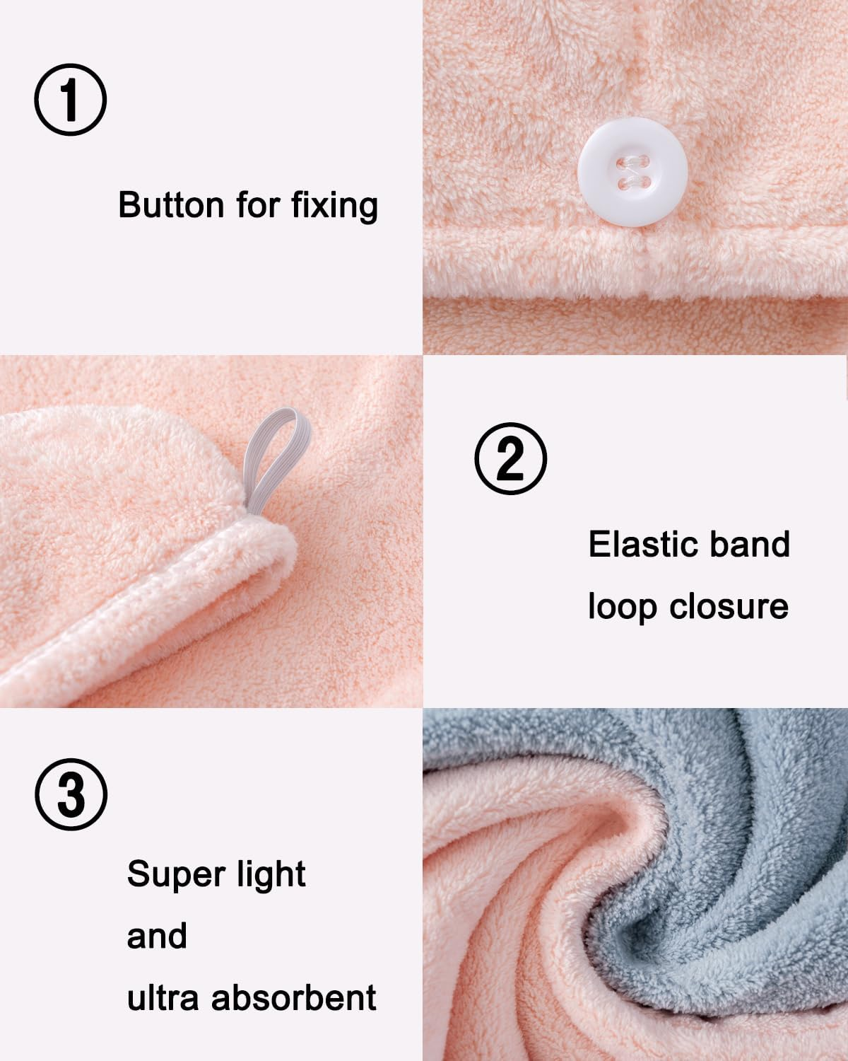 Lumimi 6 Piece Hair Drying Towel Turban Set Beautifully Absorbent Comfortable Soft Light Short Long Hair Wash Light Blue Light Pink White image number 2