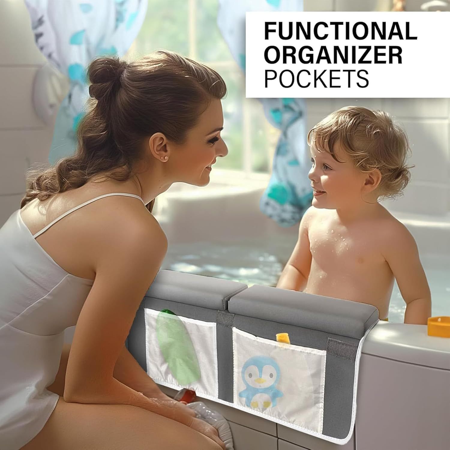 Baby Bath Kneeler and Elbow Rest Pad Set, Non Slip Comfortable Bath Kneeler with Storage Pockets, Easy to Clean Bathtub Kneeling Pad Painless Memory Foam Mat for Bathroom image number 6