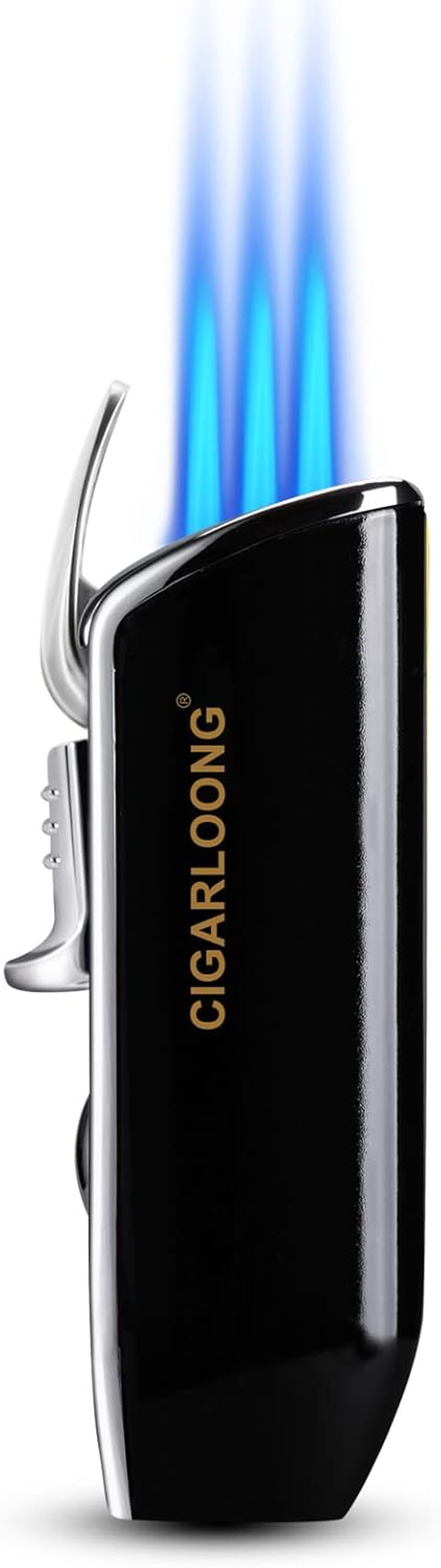 CIGARLOONG Cigar Lighter with Cigar Punch Alloy 3 Jet Torch Flame Refillable Metal Cigarette Windfroof Lighter Gift Box(Black)