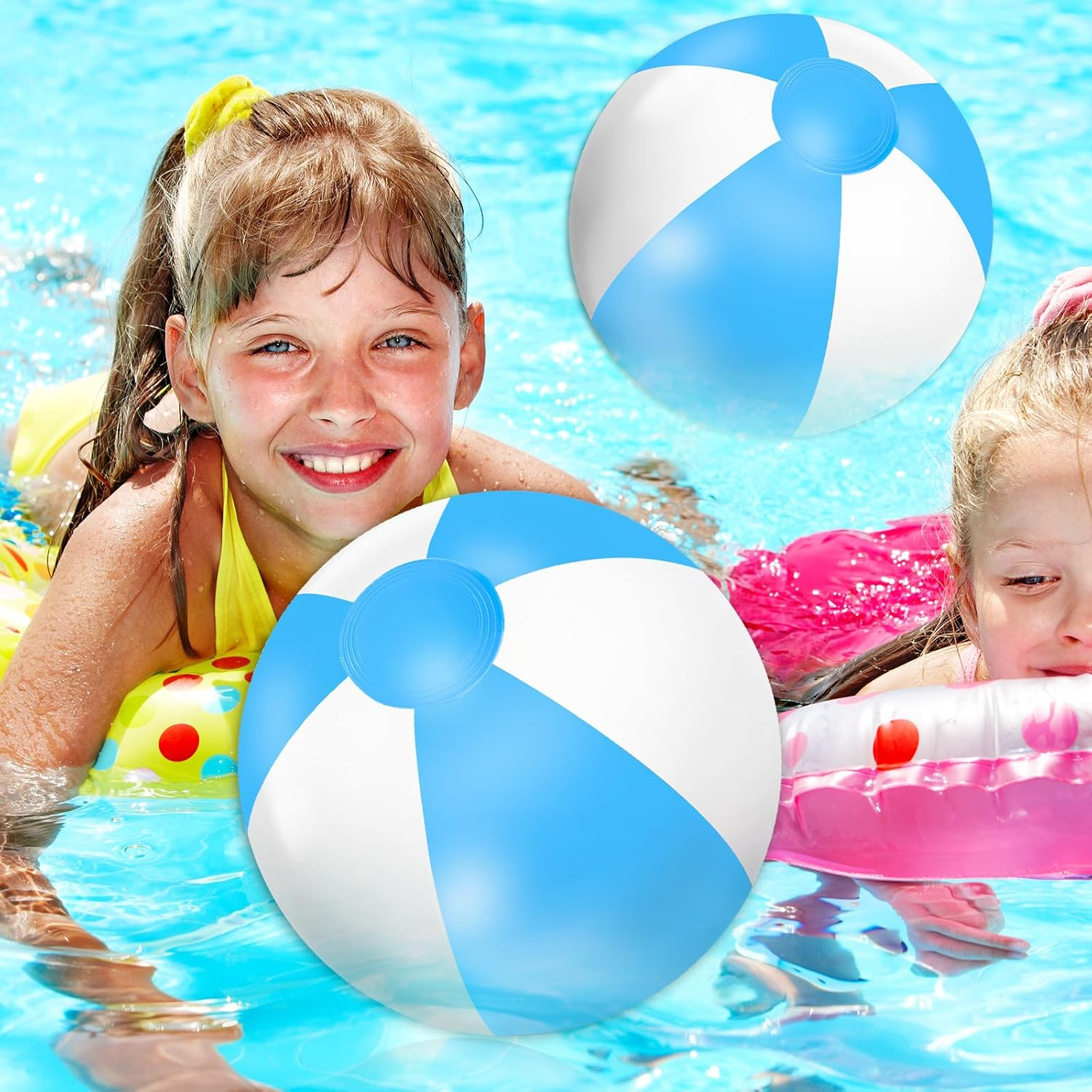 Whaline 3Pcs Inflatable Beach Ball 16'' round Pool PVC Balls Cute Game Toys for Summer Hawaiian Tropical Theme Beach Party Decor image number 2