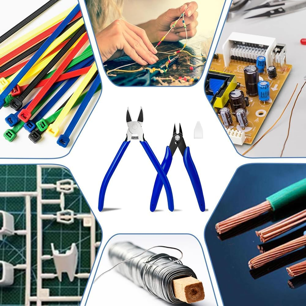 2 Pack Wire Cutters Set, 6" and 5" Ultra Sharp Flush Cutters, Sharp Diagonal Cutters for Crafts, Jewelry Making, Electronics(Blue) image number 3