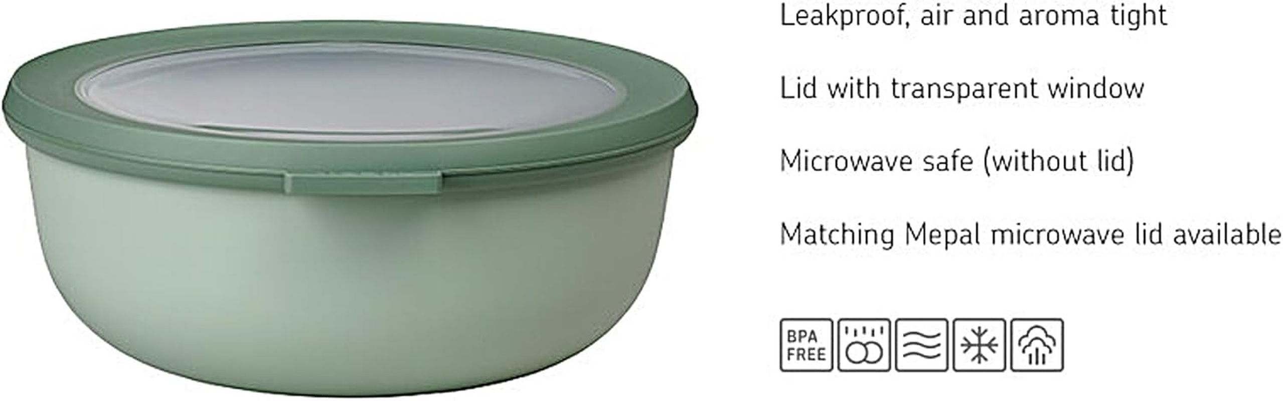 Mepal Cirqula round Food Storage Container Set of 3 (500Ml + 1000Ml + 2000Ml) &ndash; Nordic Sage, Bpa-Free Airtight & Leakproof Bowls with Lids, Microwave, Freezer & Dishwasher Safe, Made in Holland image number 4