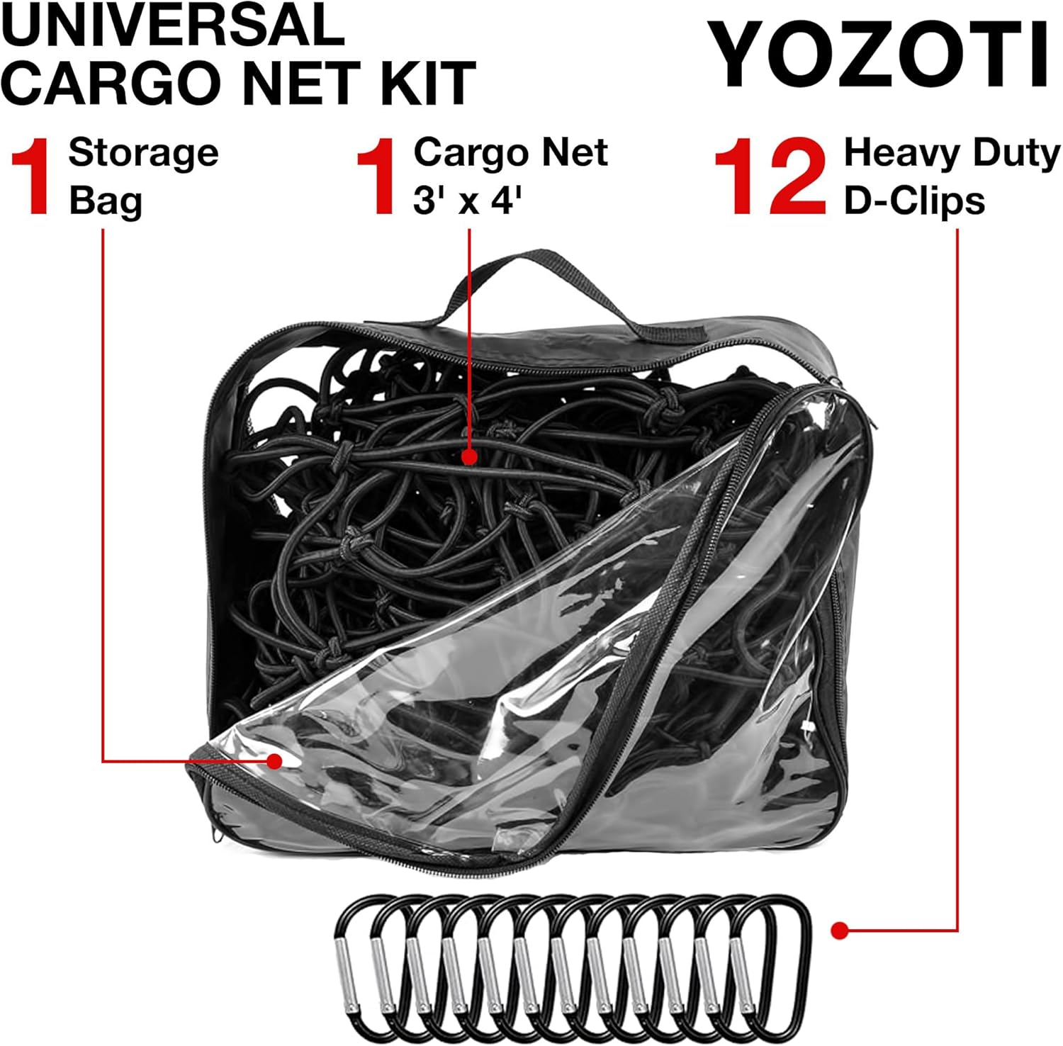 YOZOTI Roof Rack Cargo Net for Cars & Suvs - 3' X 4' Stretches to 6' X 8'- Small Cargo Net for Pickup Truck Bed W/ 12 Metal Carabiners, Compatible with Nissan Frontier, Toyota Tacoma & Chevy Colorado image number 4