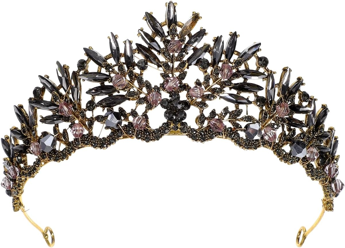 Angoily Queen Crown Crystal, Vintage Baroque Crown, Bridal Tiara Hairband, Wedding Headpiece Costume,Black Crystal Swan Headpiece for Women image number 6