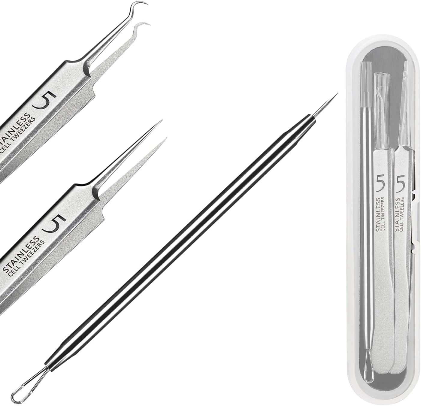 Blackhead Remover Tweezers, Pimple Popper Tool, Ingrown Hair Tweezers, Acne Removal Tool, Comedone Extractor, Precision Blackhead Extractor, Compatible with Acne, Blackheads & Pimples, Ermaoo