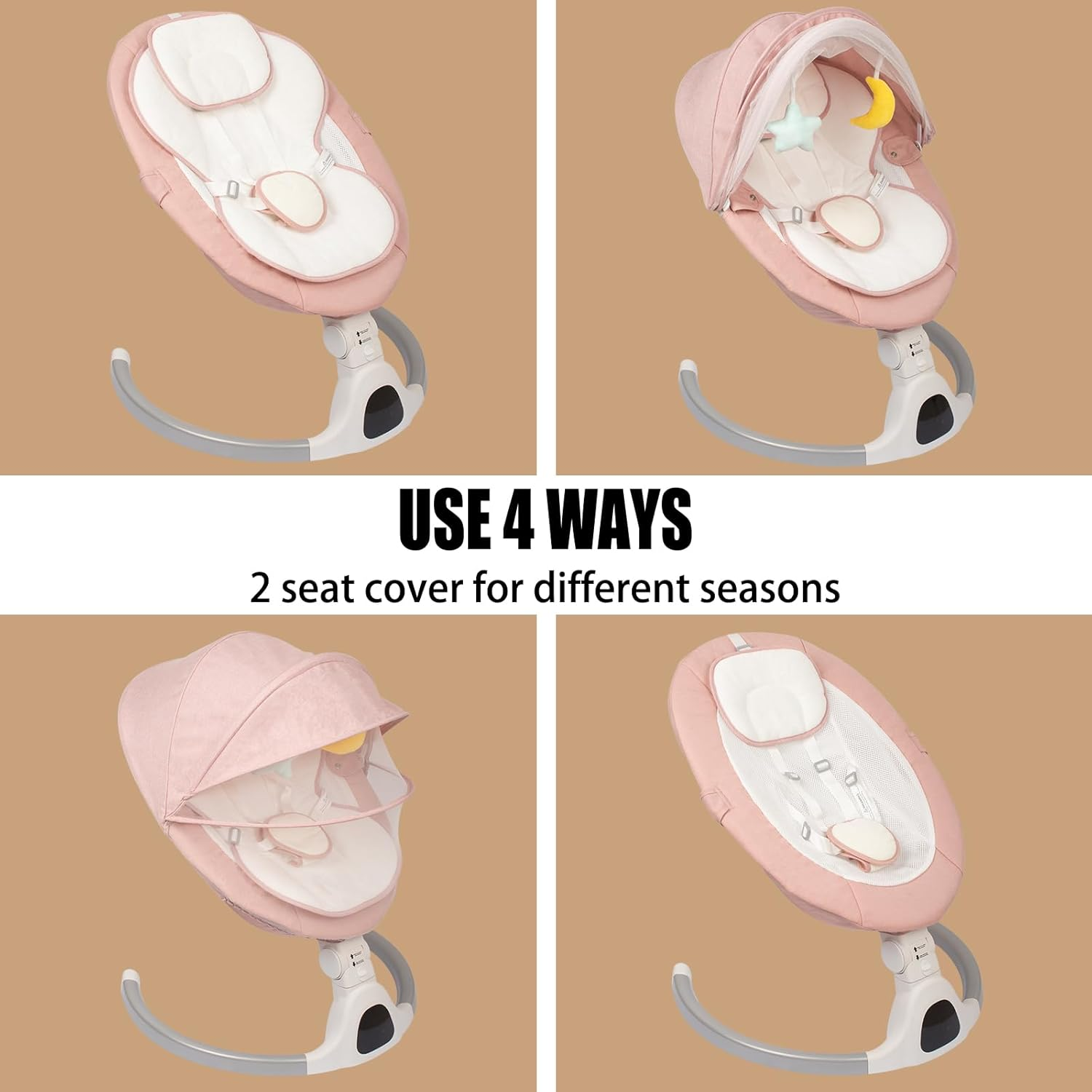 Electric Baby Swing for Infants, with Bluetooth Remote Control Timing Function and 10 Music 5 Swing Speeds 3 Seat Positions Baby Bouncer for Boy Girl Indoor & Outdoor Use (Pink) - Pink image number 2