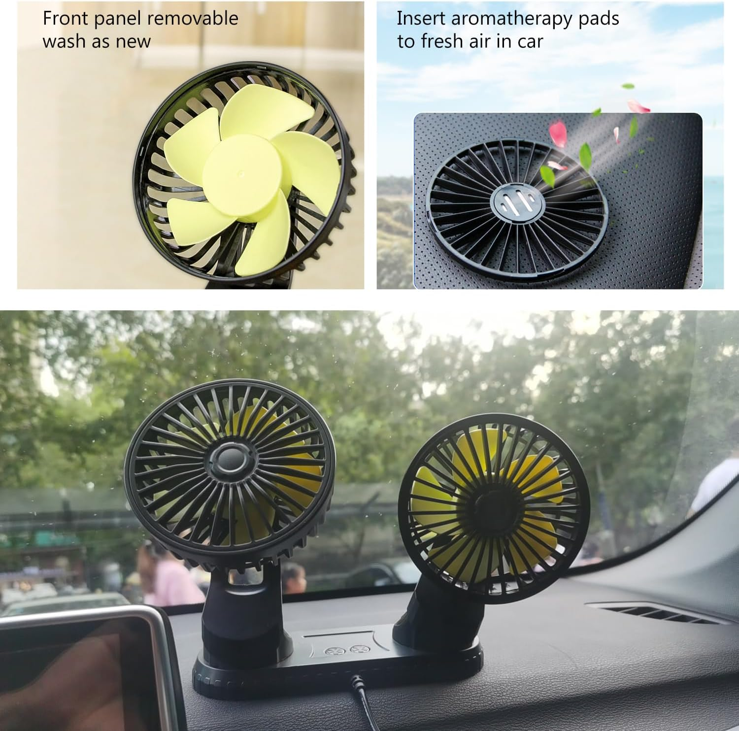 Reelau USB Car Fan for Driver, Dual Head 5V USB Car Cooling Fan for Central Console Super Strong Airflow Standing Desktop Fan Any Angle Adjustable Automobile Fan Vehicle Fan for Car Truck Van SUV RV image number 5