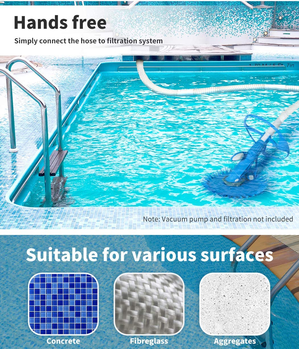 Swimming Pool Cleaner Automatic Sweeper Vacuum Suction Cleaner, Floor Wall Climb Vacuum Hose 10M Suction Summer Easy to Use Efficient Cleaning Low Maintenance User-Friendly (83 X 43.5 X 18Cm, Blue)