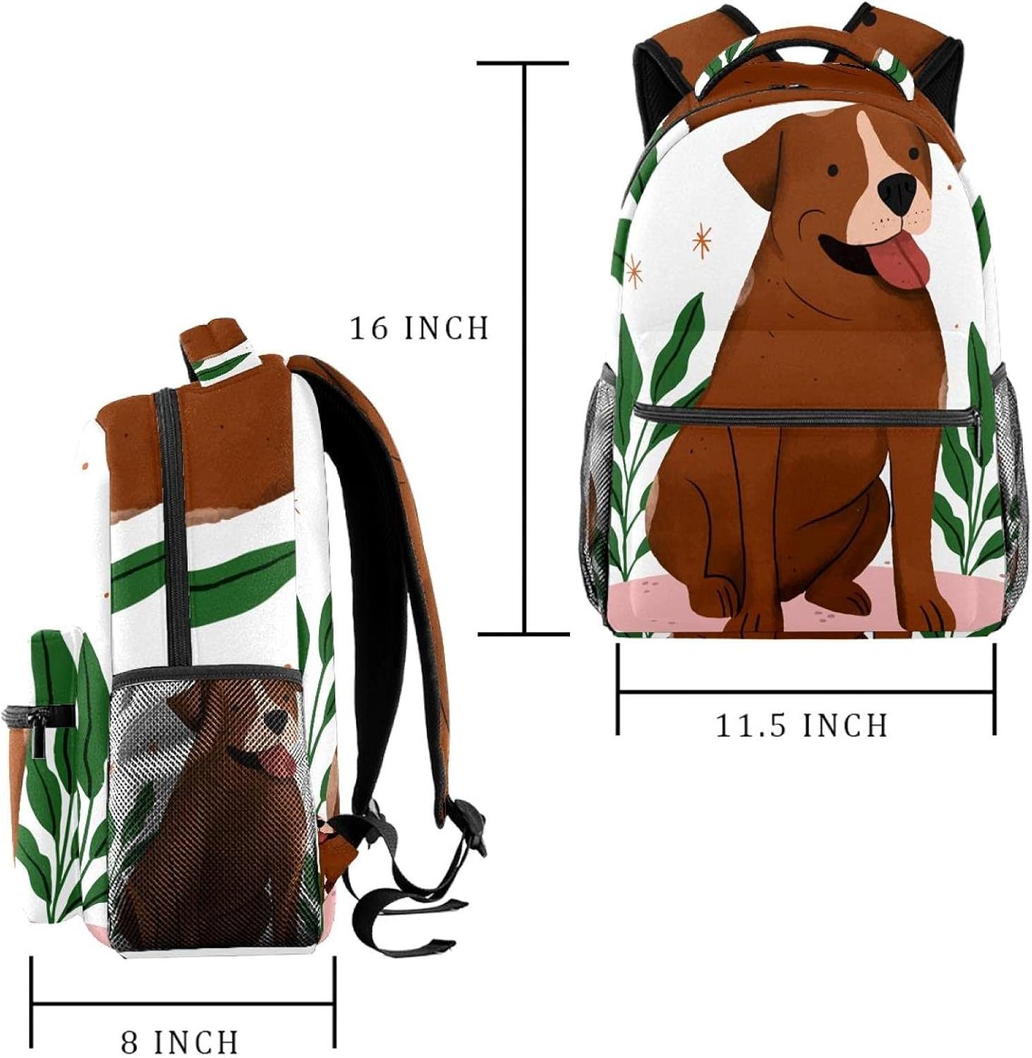 Cute Pitbull Illustration Backpack Students Shoulder Bags Travel Bag College School Tote Backpacks