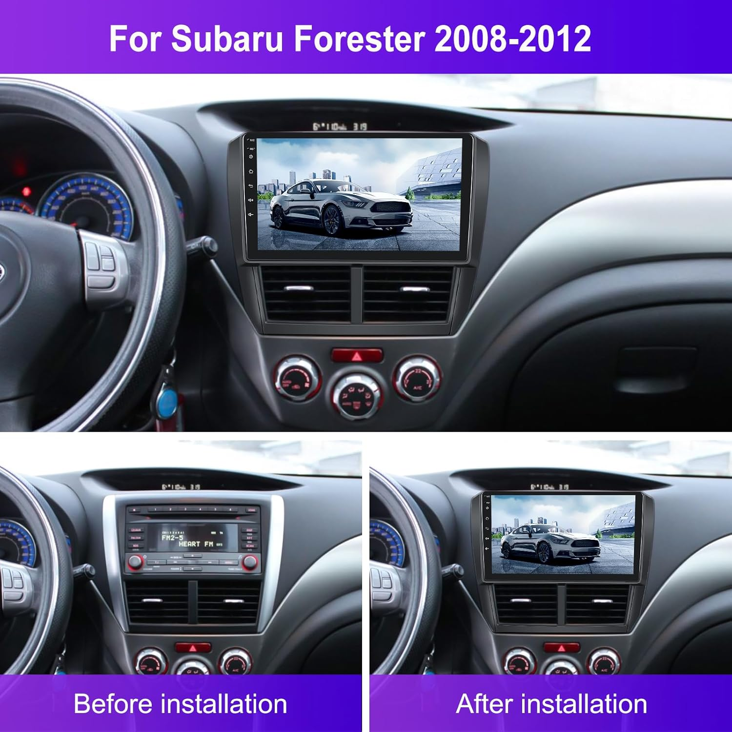 2G+64G for Subaru Forester Impreza WRX 2008-2012, Rimoody Android Car Stereo Radio Carplay Android Auto Mirror Link GPS Wifi EQ 10.1 Inch Touch Screen Bluetooth FM/RDS Backup Camera image number 1