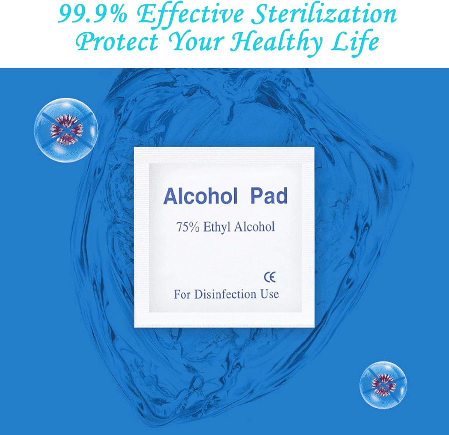 Wakouter Alcohol Pad Swabs Skin Cleansing Wipes Saturated with 75% Ethanol, 100 Pcs Lndividually Wrapped Disposable Alcohol Wipes, Used for Skin Preparation and Equipment Disinfection (6X3Cm) image number 1