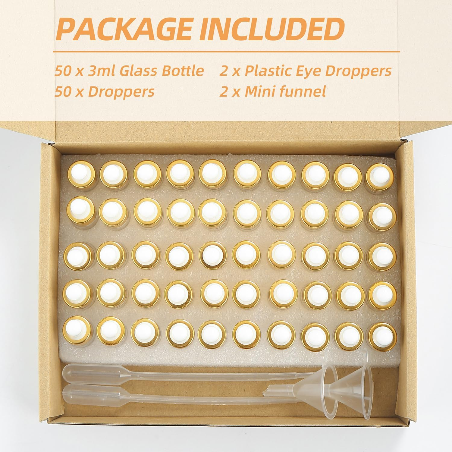 Pipette Bottle 3 Ml, Pack of 50 Mini Pipette Bottles, Drip Pipettes Glass for Essential Oils, Body Oils, Liquids, Includes Pipette and Funnel - 3Ml image number 6