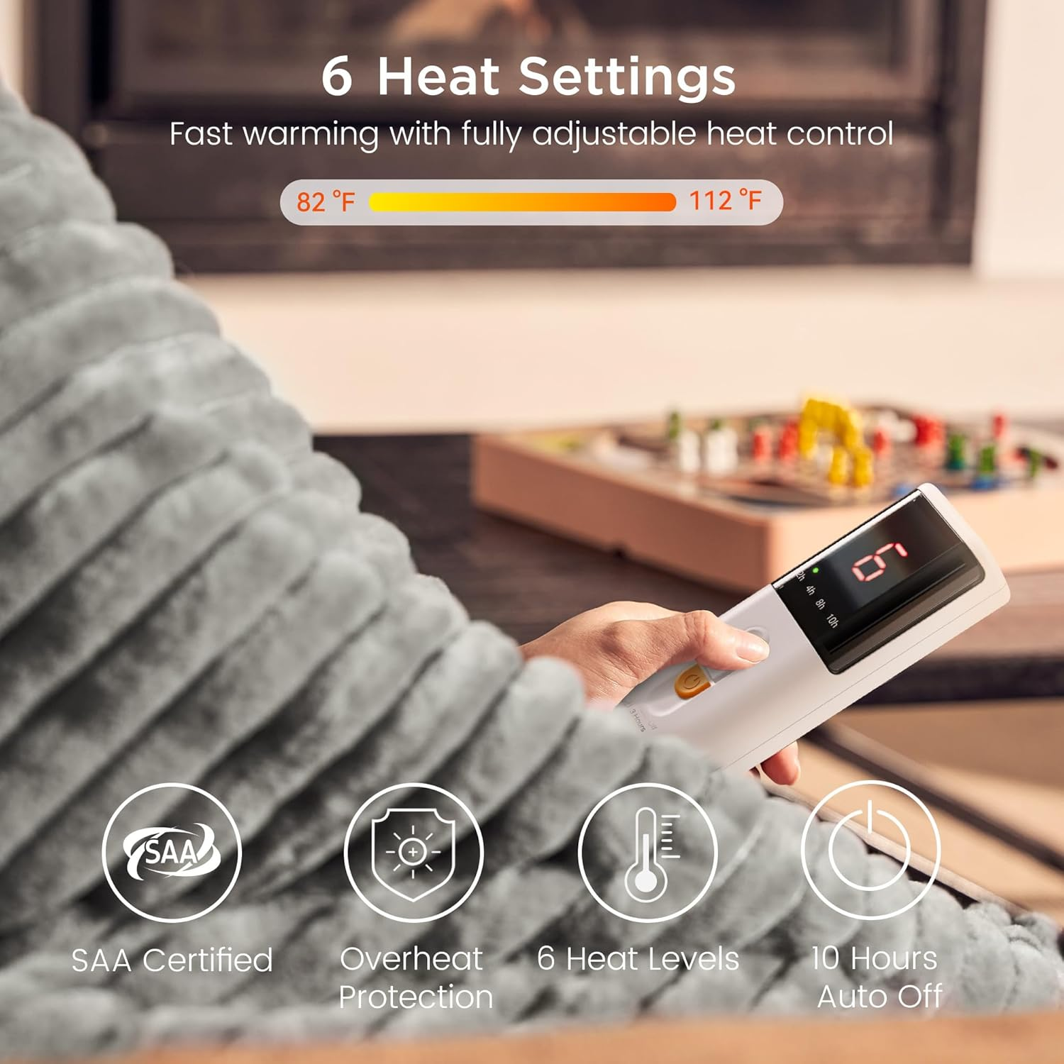 GOTCOZY Heated Blanket Electric Throw - Ribbed Faux Fur Electric Blanket, 130X160Cm Heating Blanket with 10 Time Settings & 6 Heat Settings,Overheat Protection Machine Washable(Gray) - Blue Moon image number 3