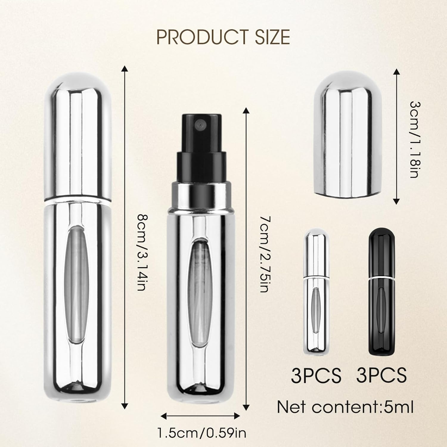 6 Pcs Perfume Bottle Travel Refillable, 5Ml Mini Atomizer, Portable Spray Pump Case, Compact Lightweight for Daily Use (Black & Sliver) image number 4