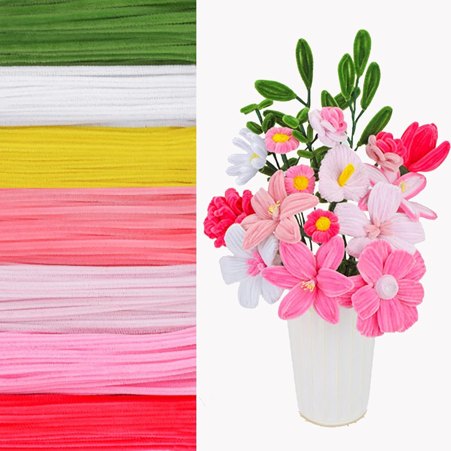 550 Pcs Pipe Cleaner Flowers Craft Kit, 7 Colors Pipe Cleaners Craft Flower Making Kit, Chenille Stems with Tutorial, Bouquet DIY Craft Supplies for Festivals Decorations image number 2