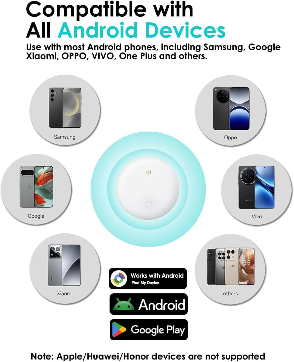 [2025 Android Tag] Bluetooth Tracker for Android. Google Certified Item Locator, Smart Tracking Tag for Google Find My Device App. Finder for Keys, Luggage, Suitcase, Backpack and More-White-1Pack image number 3