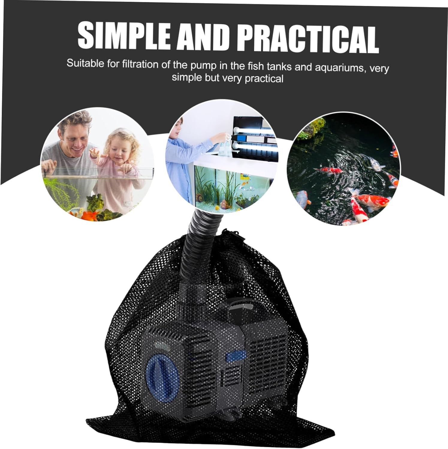 Pump Filter Mesh Bag with Drawstring for Aquarium Water Pumps Protective Filter Accessory for Household Easy Open Close Black image number 1