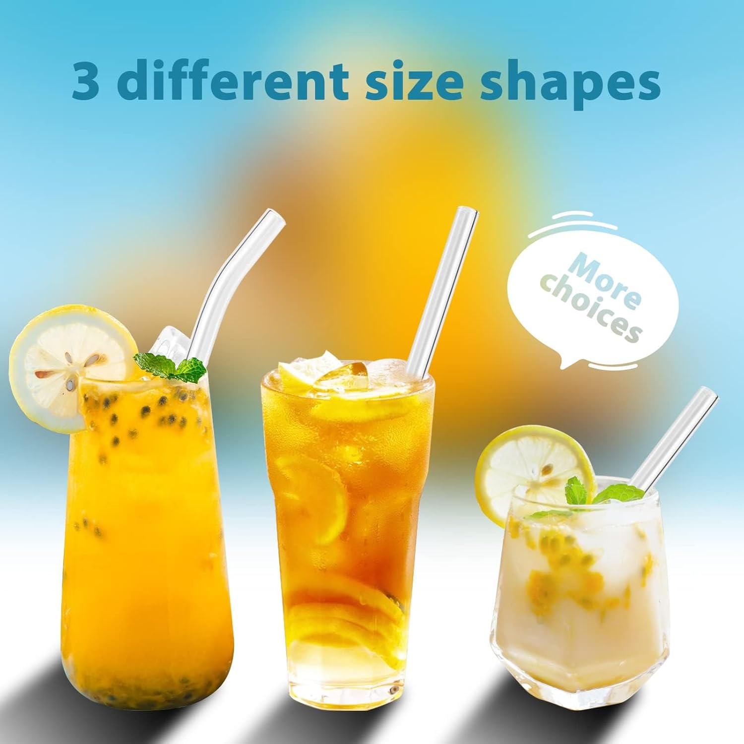 20 Pack Reusable Glass Straws,Set of 12 Straight and 4 Bent with 4 Cleaning Brush,Perfect for Smoothies,Tea, Juice, Milkshakes(8.5''X10 MM) image number 1