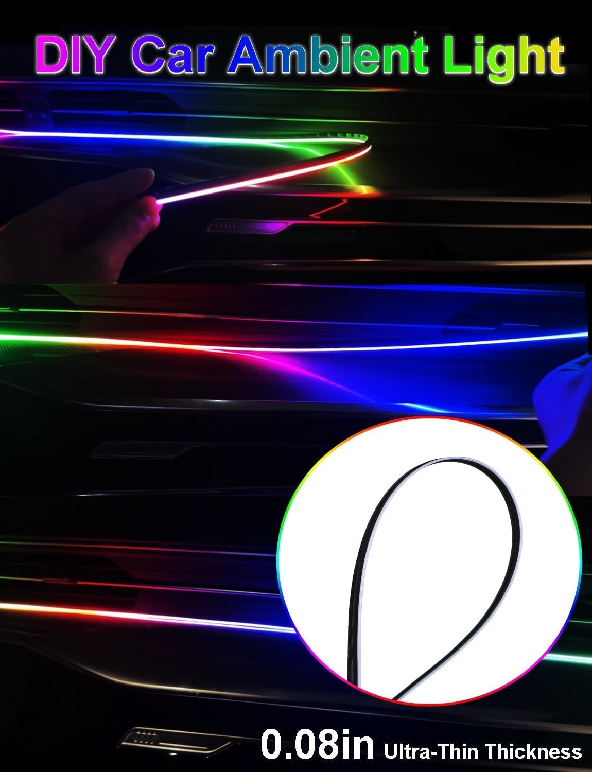 Interior Car LED Strip Lights 43 Inches Length 0.08In Ultra-Thin Thickness with App/Remote Control, Color Changing Ambient Lighting Kit, Sync to Music Car Lighting Accessories image number 5