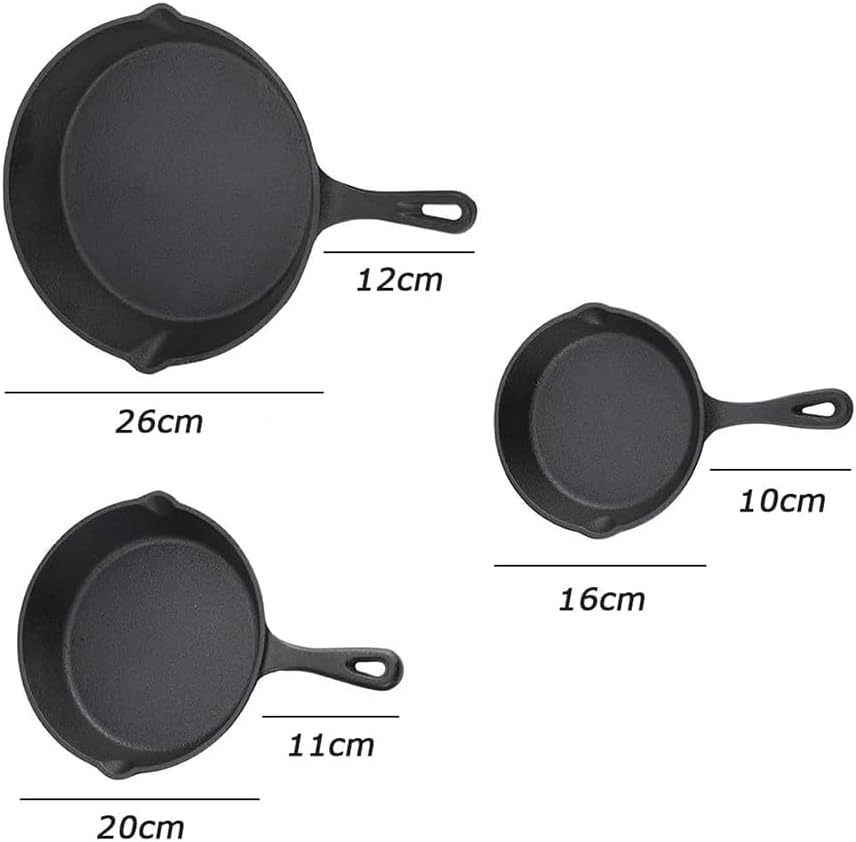 Betterlifewj 3 Pcs Non Stick Frying Pan, Cast Iron Pan, Black Cast Iron Skillet,Cast Iron Cookware,Pans Cookware Set for Frying,Saute,Cooking, Pizza,Steak,Or Pancake and More image number 3