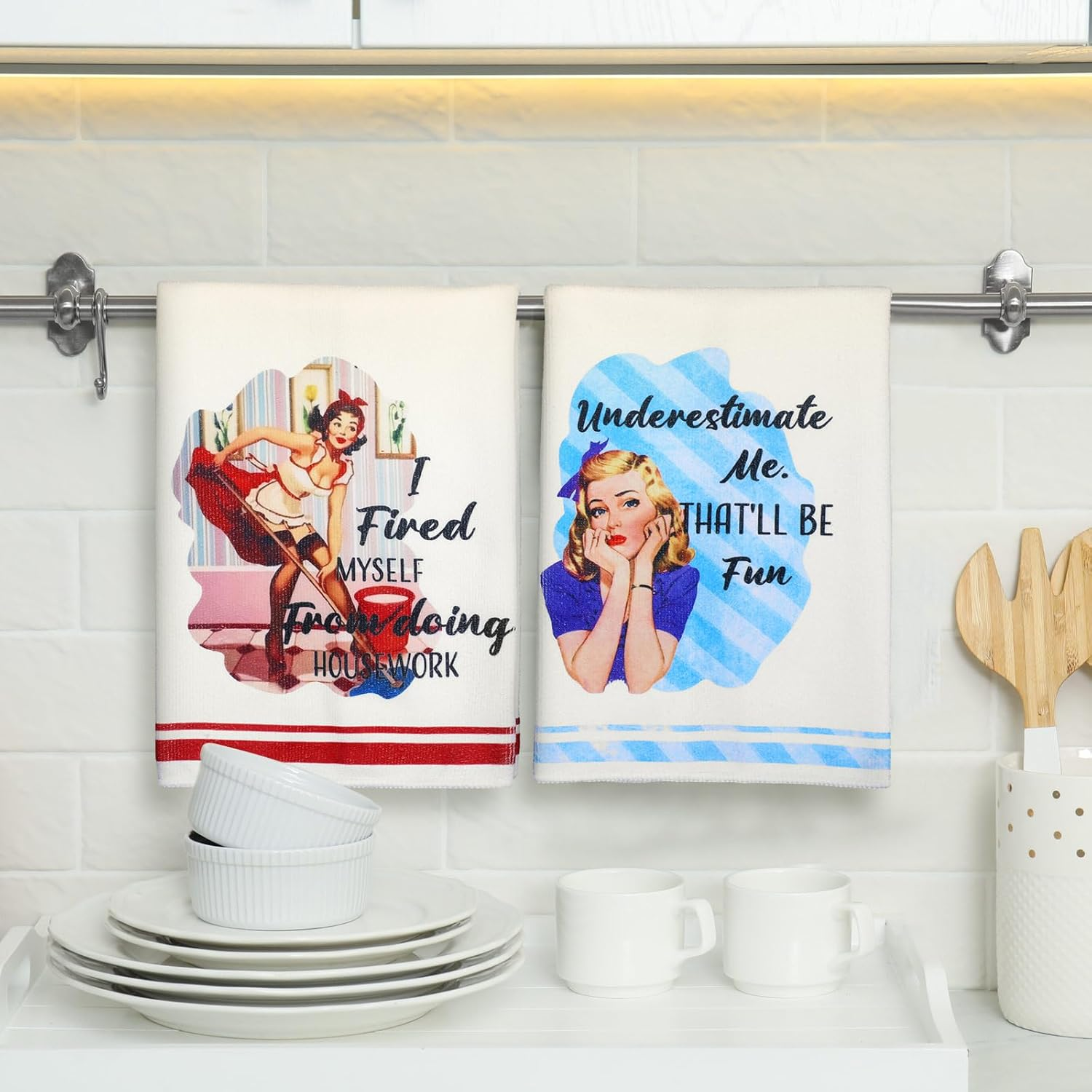 Vitalcozy 6 Pcs Funny Kitchen Towel Set Funny Housewife Dish Towel Farmhouse Rustic Bath Hand Towel for Holiday Christmas Bathroom Gift, 24 X 16 Inches image number 3